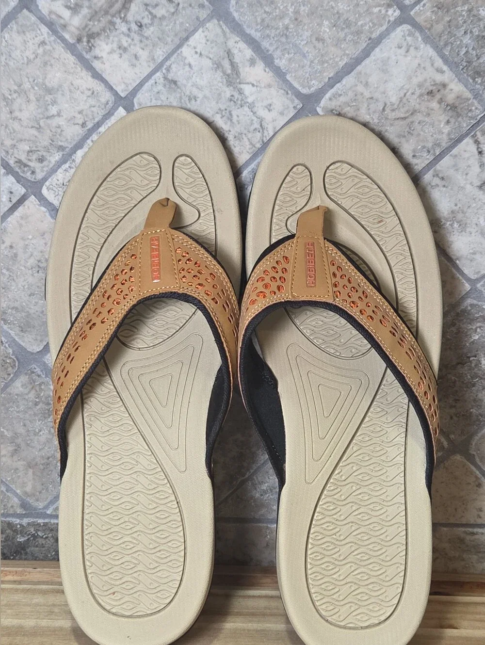 Hobibear Mens Thong Sandals Indoor Outdoor Beach Flip Flop Comfort Beige 12-13
